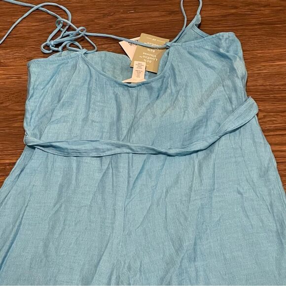 NWT H&M Lightweight Spaghetti Strap Wide Leg Romper Sash Belt Blue Size Small - Picture 9 of 11